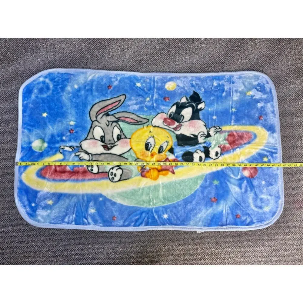 Vintage Baby Looney Tunes Bugs, Tweety & Sylvester Outer Space Blanket 46x28
